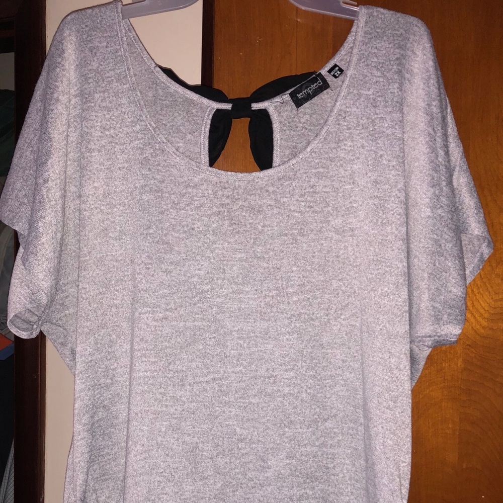 Grey with Black Bow Blouse